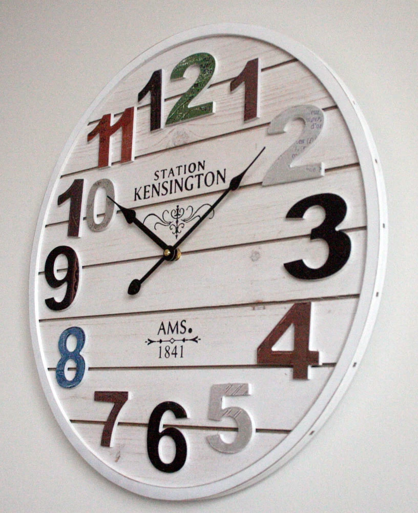 AMS Horloge Murale Moderne En Bois Blanc – Image 2