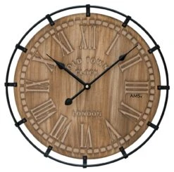 AMS Horloge Murale En Bois Chiffres Sculptés