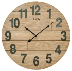 AMS Horloge Murale En Bois Chiffres En Relief Ø 50 Cm