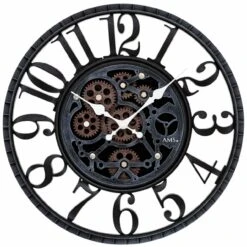 AMS Pendule Murale Animée Noire Silencieuse