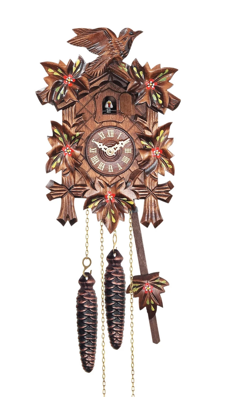 Coucou Mécanique 1 Jour Fleurs Rouges Bois De Noyer 22 Cm – Image 3