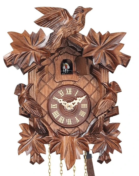 Coucou Mécanique Traditionnel 1 Jour Feuilles Fronton Ciselé 22 Cm