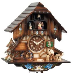 Coucou Mécanique Chalet 1 Jour Musical Bûcheron Fleurs Peintes 31 Cm