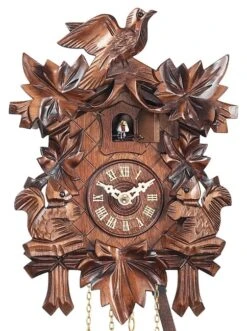 Coucou Mécanique Traditionnel 1 Jour écureuils Fronton Ciselé 22 Cm