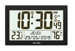 Horloge Murale Digitale Radio-pilotée Noire Avec Double Alarme