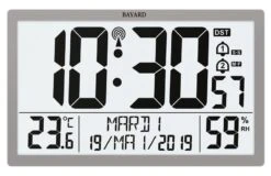 Horloge Murale Digitale Radio Pilotée Grise Avec Calendrier Bayard
