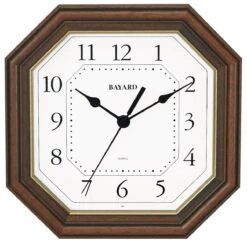 Horloge Murale Bayard En Bois Octogonale Cadran Blanc