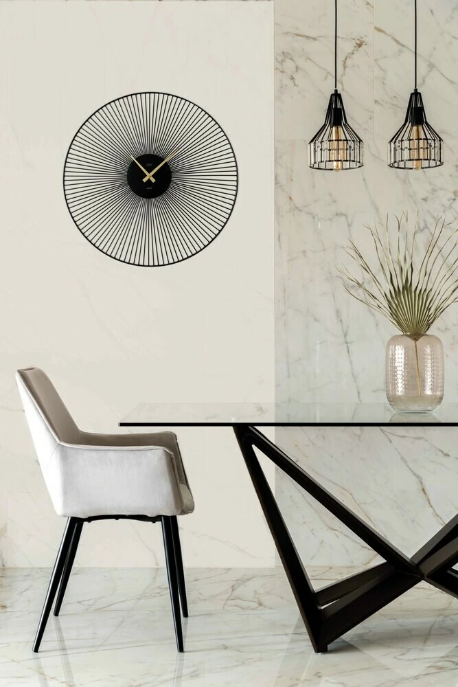 Horloge Murale Moderne Ronde Noire Et Dorée – Image 2