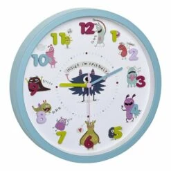 Pendule Murale Silencieuse Bleue Pour Enfants "petits Monstres"
