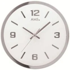 AMS Pendule Murale Moderne Ronde Argentée à Quartz