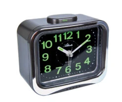 ATLANTA Réveil à Quartz Cadran Luminescent Noir Sonnerie Cloche