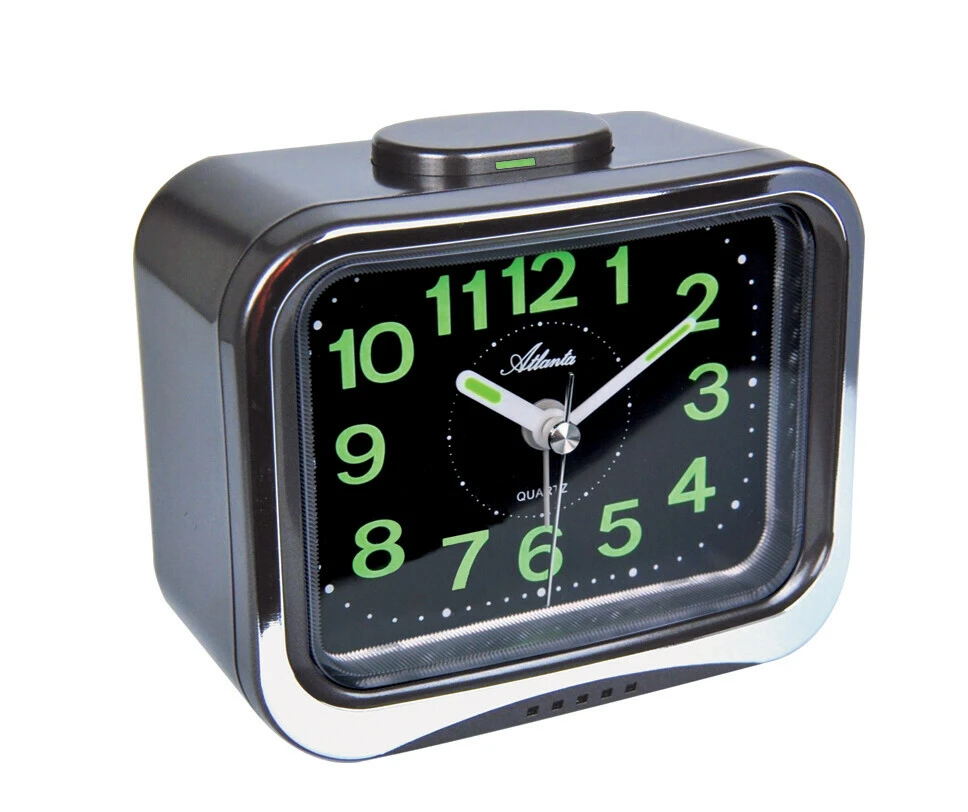 ATLANTA Réveil à Quartz Cadran Luminescent Noir Sonnerie Cloche