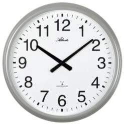 ATLANTA Horloge Murale Radio-pilotée Grosses Aiguilles Entourage Chromé Ø 42 Cm