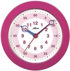 ATLANTA Pendule Murale Silencieuse Pour Enfant Rose Ou Bleue