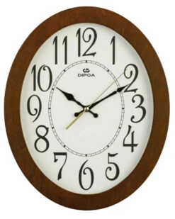 Horloge Murale Silencieuse Ovale En Bois Couleur Merisier