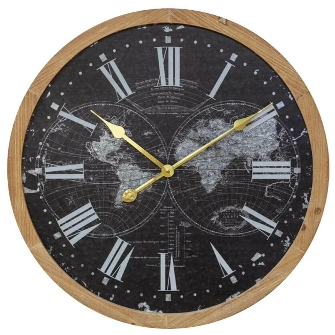 Horloge Murale Géante Mappemonde En Bois Ø 60 Cm