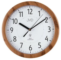 Horloge Murale Ronde Radio-pilotée Façon Bois