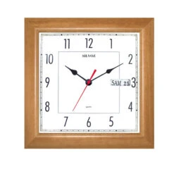 Pendule Murale à Calendrier Carrée Bois Naturel
