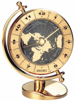 Pendule à Poser Dorée Seiko Fuseaux Horaires