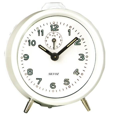 Réveil Mécanique Blanc En Métal Sans Cloche