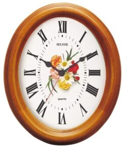 Pendule Murale Ovale Contour Bois Fleurs Centrales