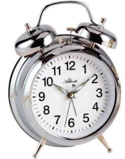 ATLANTA Réveil Mécanique Argenté Sonnerie Sur Cloche Avec Bélière