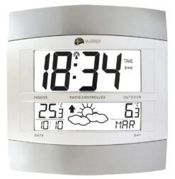 Horloge Digitale Radio-pilotée Grey Avec Prévisions Météo Et Réveil