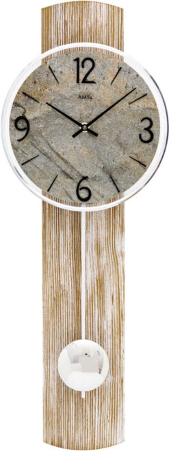 AMS Horloge Murale En Bois De Chêne Massif Avec Balancier