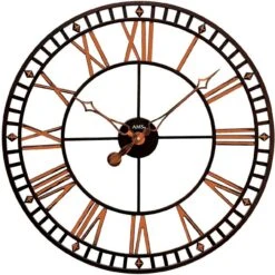 AMS Pendule Murale Ronde En Métal Noir Et Cuivre