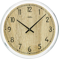 AMS Horloge Murale Ronde En Bois Et Verre