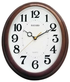 Pendule Murale Ovale Silencieuse Façon Bois